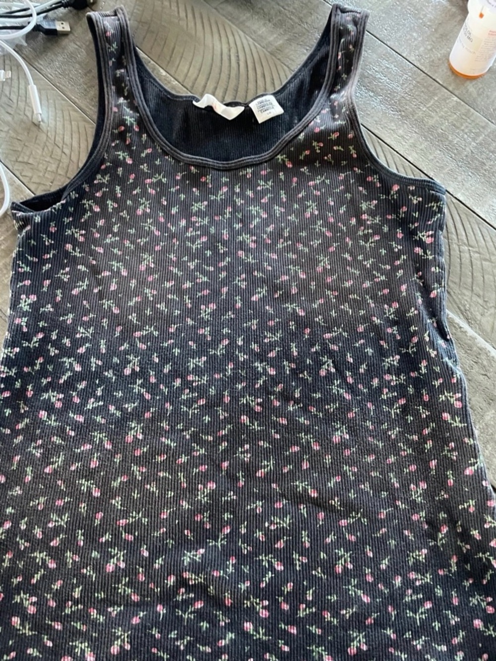 Levi's Black Ribbed Tank with Pink and Green Floral Print